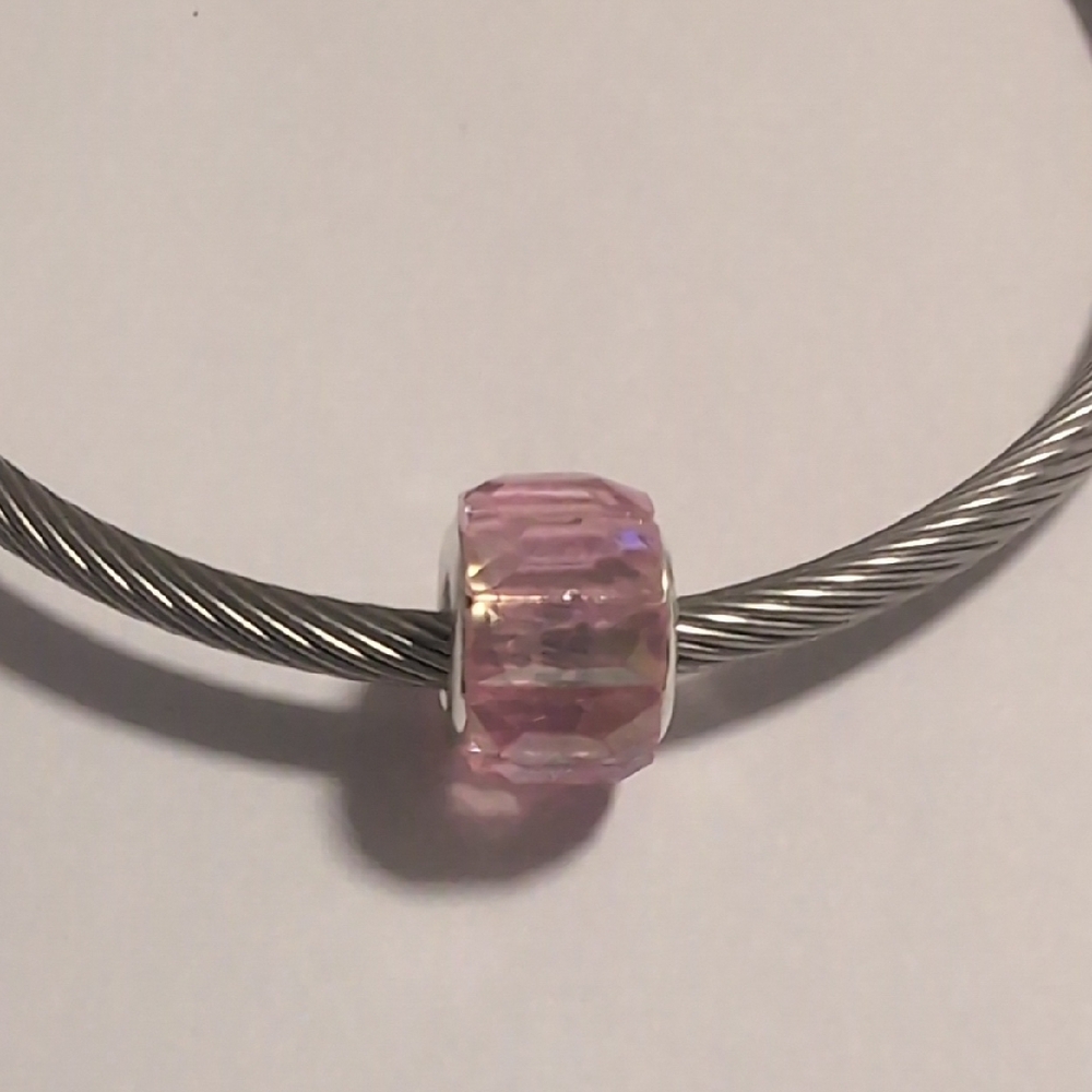 Silver with Translucent Pink Charm for‎ Pandora Style Bracelet